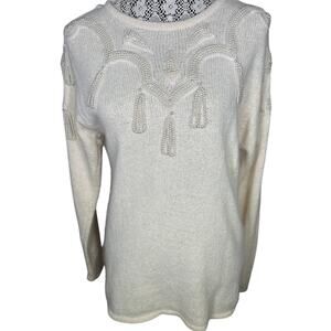 I.B. Diffusion Vintage Women's Cream Color Sweater Pearl Embellishments Small